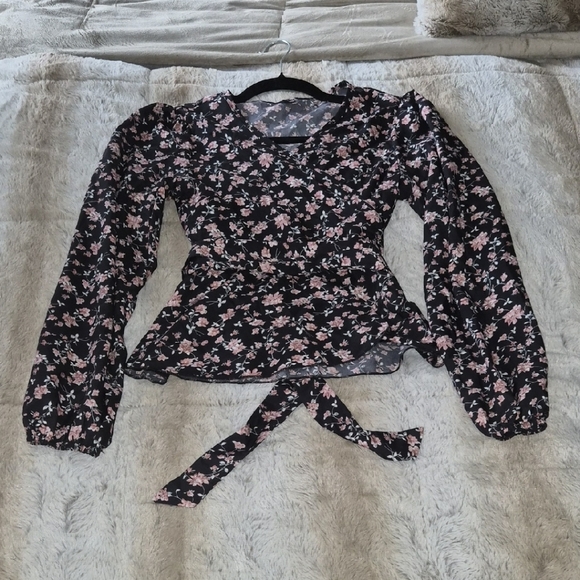 Tops - Floral Black and Pink Women's Top